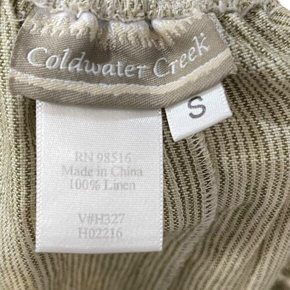 Coldwater Creek Linen Knee Length Skirt Women's S Green Tan Academia Striped Y2K - Picture 10 of 11